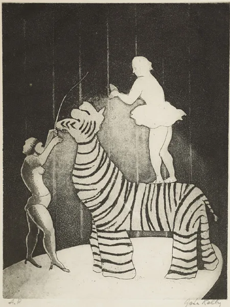John Kelly, CIRCUS AND WORKS BY FOUR OTHER ARTISTS (SET OF 5), etching; (2); oil on paper; (1); watercolour; (1); ink and pencil; (1)