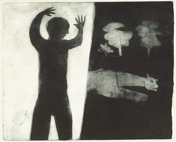 Charles Harper, SILHOUETTE, 1965; FIGURE IN WHEELCHAIR, 1972 and FIGURE WITH UMBRELLA, 1972 (SET OF 3), etching; (3)