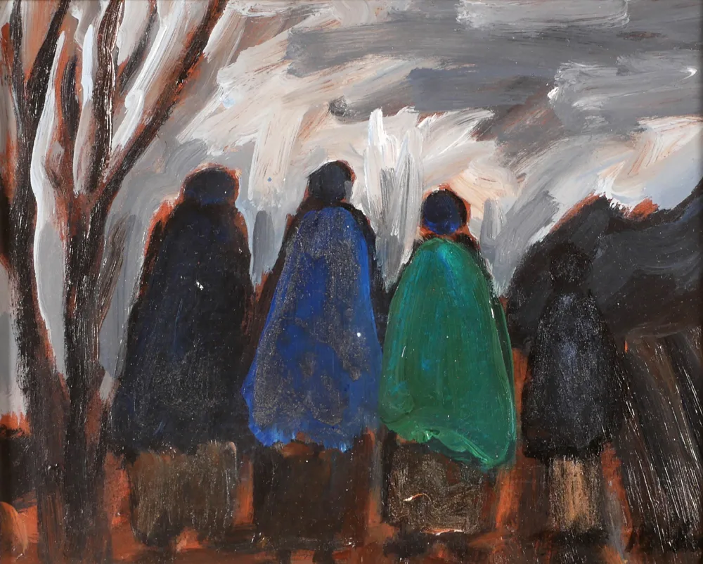 FOUR SHAWLIES by Markey Robinson, oil on board, sold Jul 2017