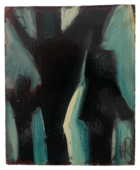 UNTITLED (THREE FIGURES II) by Markey Robinson, oil on board; (unframed), sold Jul 2017
