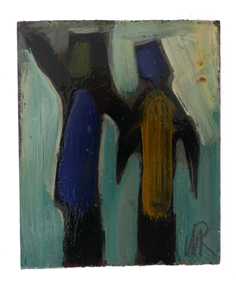 UNTITLED (TWO FIGURES IIII) by Markey Robinson, oil on board; (unframed), sold Jul 2017
