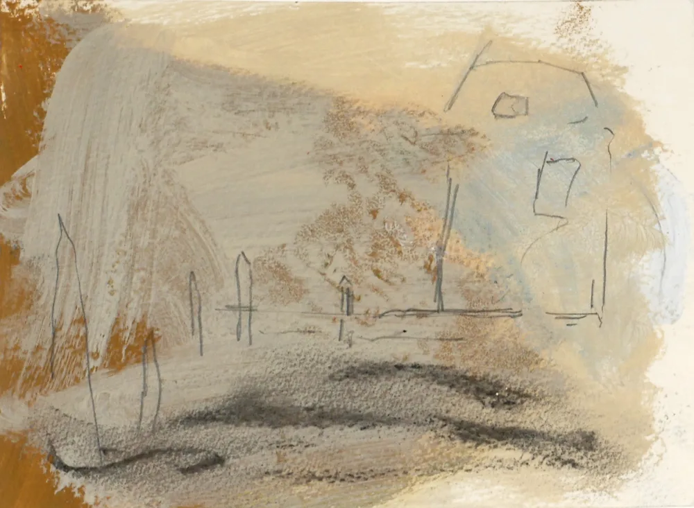 HOUSE by Basil Blackshaw, multimedia on paper, sold Jul 2017