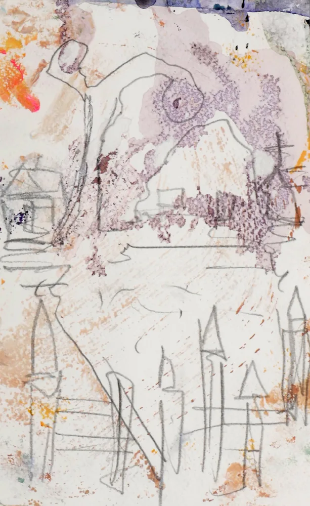ABSTRACT LANDSCAPE WITH HOUSE by Basil Blackshaw, pencil and gouache, sold Jul 2017
