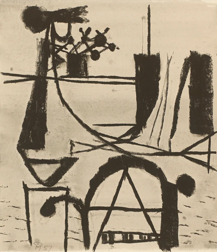 UNTITLED by Colin Middleton, 1957, charcoal and watercolour, sold Jul 2017