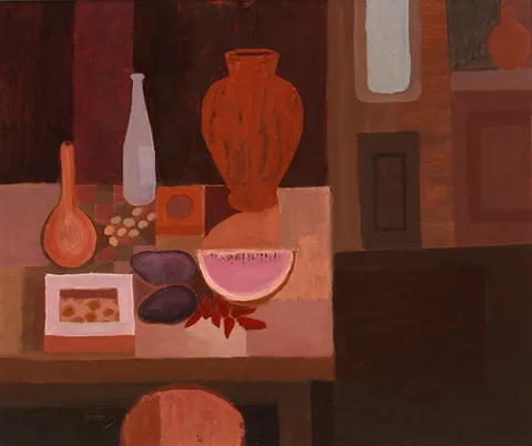 Arthur Armstrong, STILL LIFE WITH POTS, oil on board