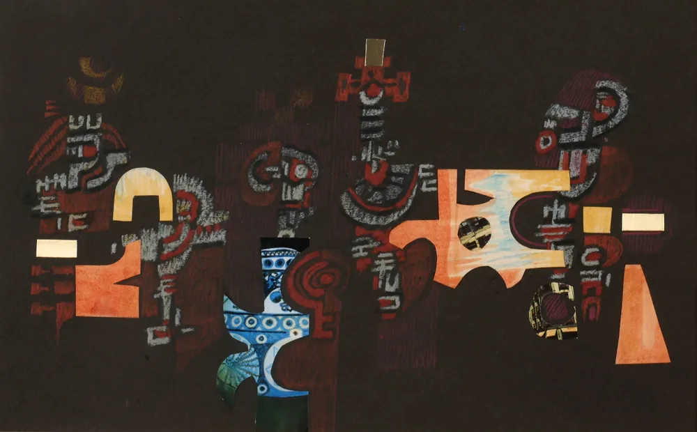 ABSTRACT by George Campbell, pastel with collage element on paper, sold Jul 2017