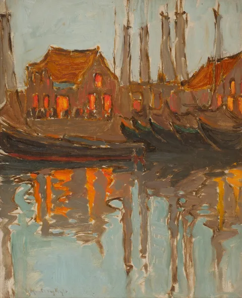 THE HARBOUR VOLENDAM by Georgina Moutray Kyle, circa 1926-27, oil on canvas laid on board, sold Jul 2017