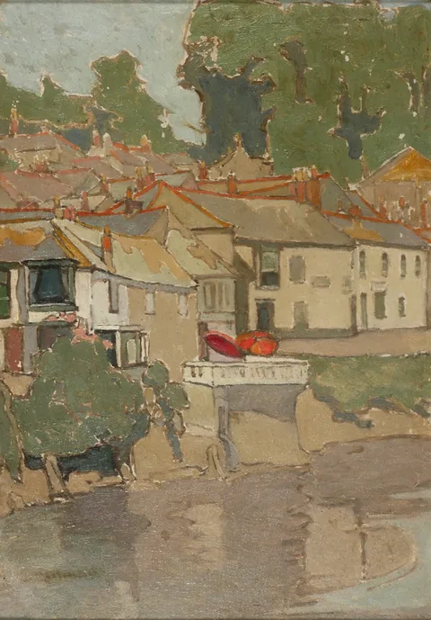 FRENCH COASTAL VILLAGE by Georgina Moutray Kyle, oil on board, sold Jul 2017