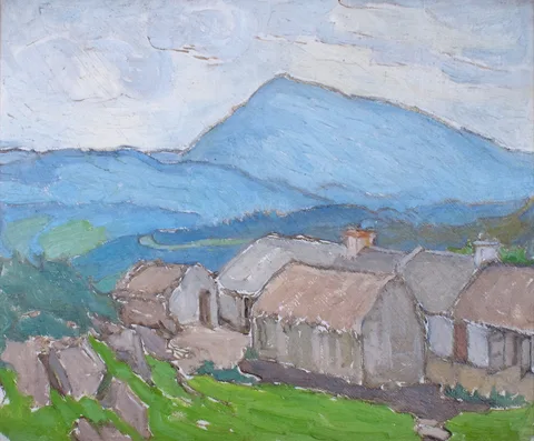 COTTAGES BY BLUE MOUNTAINS by Georgina Moutray Kyle, oil on canvas, sold Jul 2017