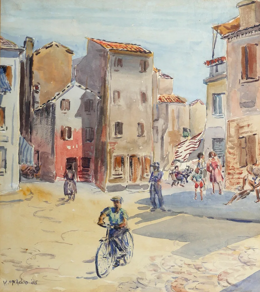 ITALIAN SQUARE by Violet McAdoo, watercolour on board, offered Jul 2017