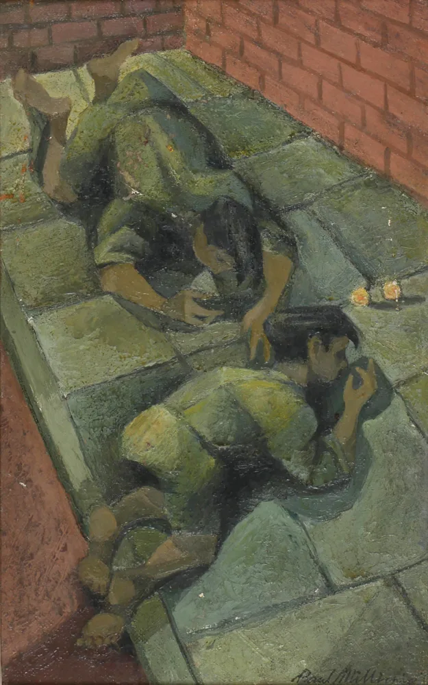 THE MARBLES PLAYERS by Paul Millichip, oil on board, sold Jul 2017