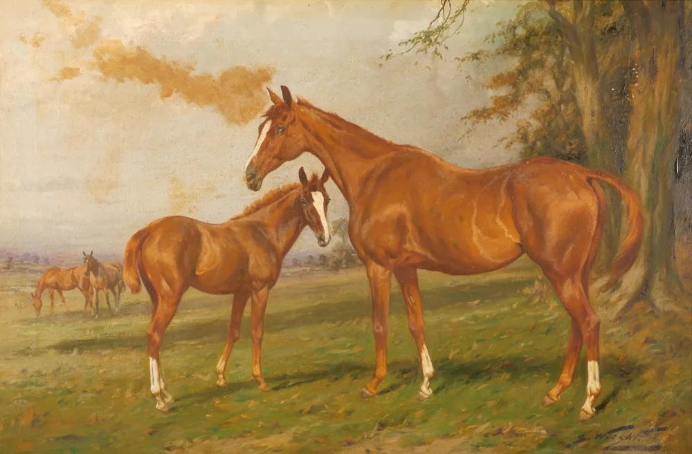George Wright, HORSES IN A LANDSCAPE, oil on canvas
