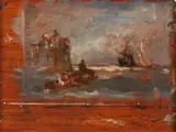Edwin Hayes, SHIPPING BY A HARBOUR WALL