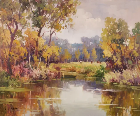 Lucien Chenu, MARAIS POITEVIN, FRANCE, oil on canvas