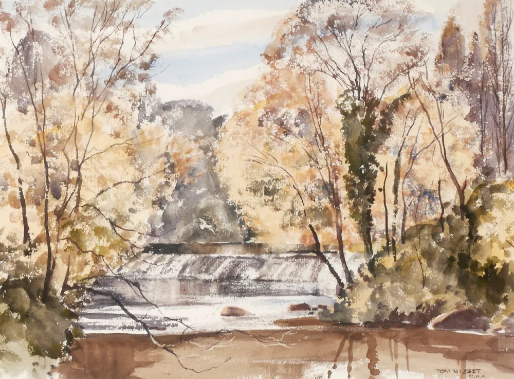 THE DODDER AT CLONSKEAGH, DUBLIN by Tom Nisbet, watercolour, sold Jul 2017