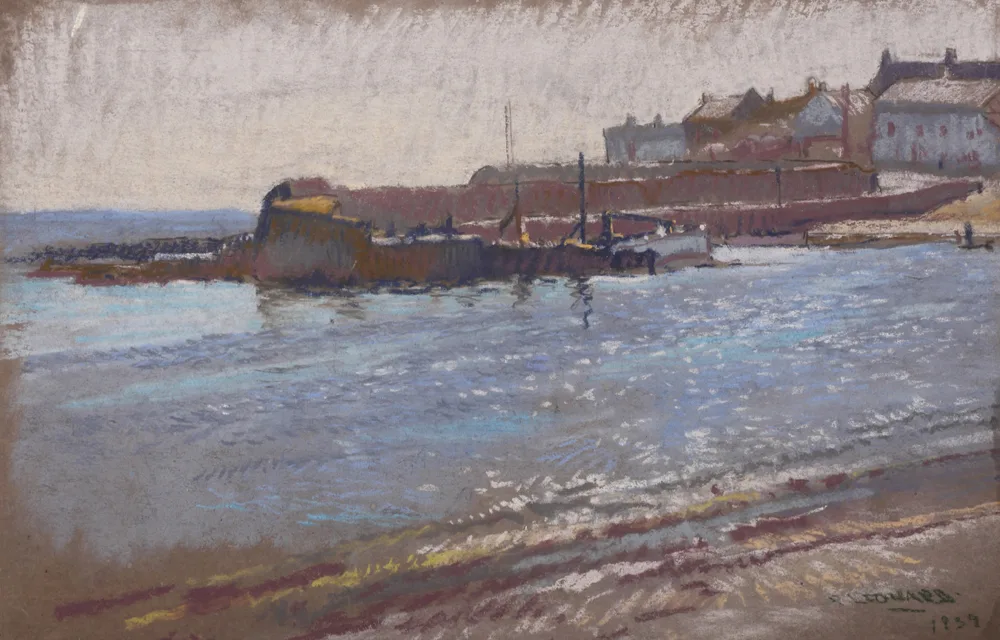 RUSH HARBOUR, NORTH COUNTY DUBLIN by Patrick Leonard, 1939, pastel, sold Jul 2017
