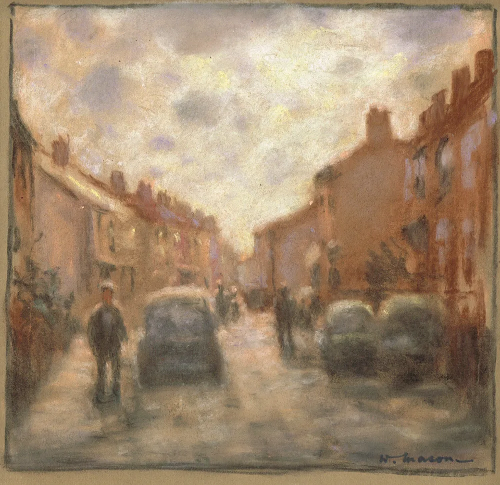 STREET SCENE by William Mason, pastel on paper (unframed), sold Jul 2017