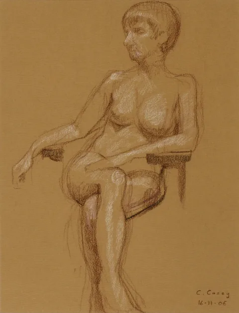 LIFE DRAWING by Comhghall Casey, 2006, conté on tinted paper, offered Jul 2017