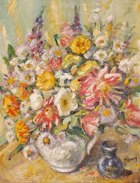 Marjorie Henry, STILL LIFE WITH FLOWERS, oil on board