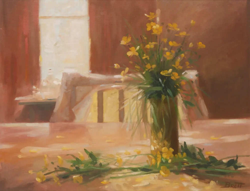 BUTTERCUPS by Michael Brett, oil on board, sold Jul 2017