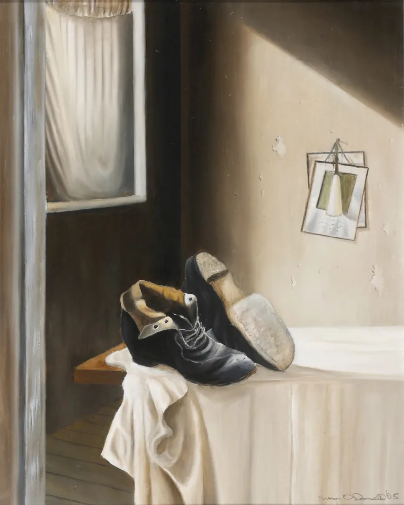 BOOTS by Simon O'Donnell, 2005, oil on board, offered Jul 2017