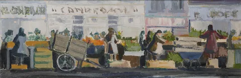 Walter Cole, MARKET SCENE, oil on board