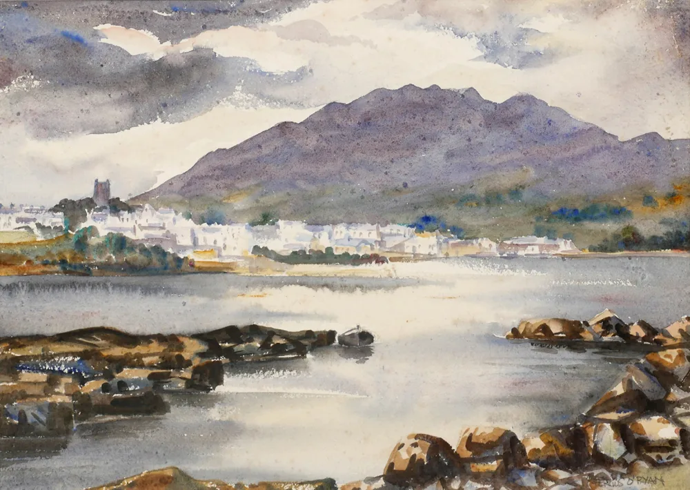 ROUNDSTONE FROM INISHNEE, COUNTY GALWAY by Fergus O'Ryan, watercolour, sold Jul 2017