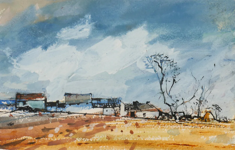 LANDSCAPE by Kenneth Webb, ink and watercolour, sold Jul 2017