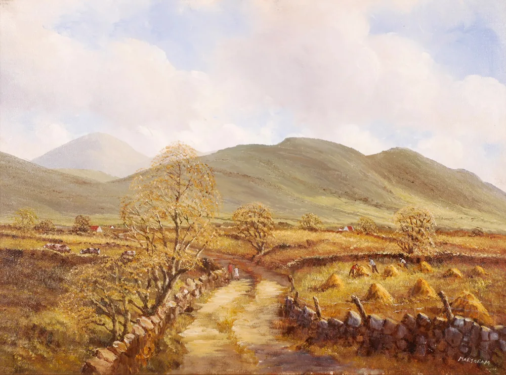 FIGURES ON A COUNTRY PATH by Gerry Marjoram, oil on canvas, offered Jul 2017