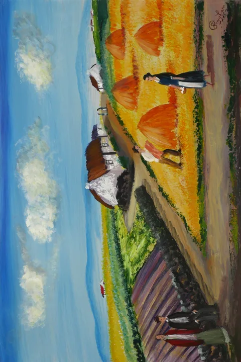 James Bingham, WORKING IN THE FIELD, oil on board