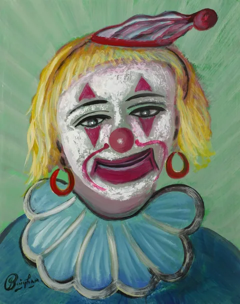 James Bingham, LULU THE CLOWN, oil on board