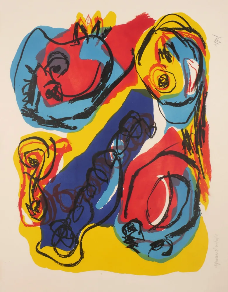 TÊTES TOMBÉES by Karel Appel, 1963, serigraph in colour on paper; (artists proof), sold Jul 2017