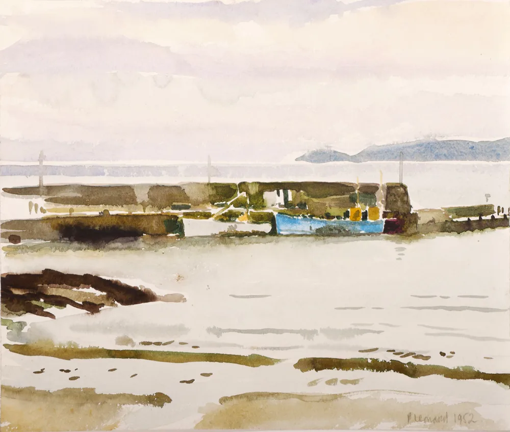 LOUGHSHINNY HARBOUR, COUNTY DUBLIN by Patrick Leonard, 1952, watercolour; (unframed), offered Apr 2017