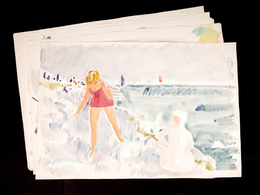 SWIMMING SCENES (SET OF FIVE) by Patrick Leonard, watercolour; (5) (unframed), offered Apr 2017