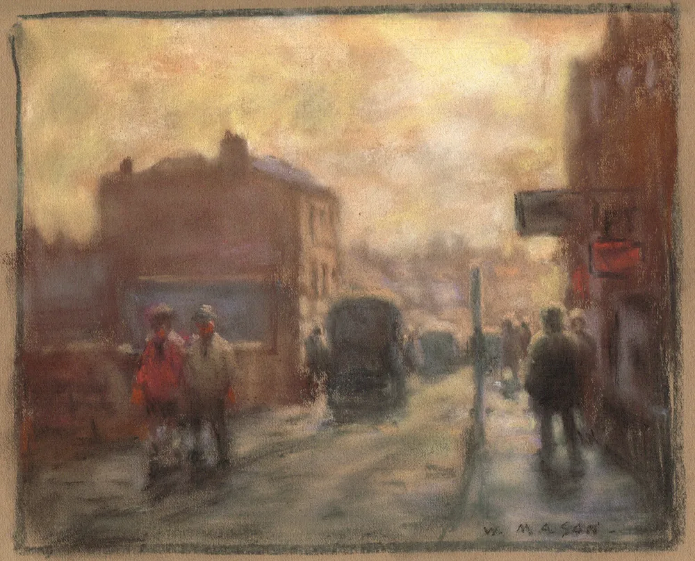 STREET SCENE by William Mason, pastel; (unframed), offered Apr 2017