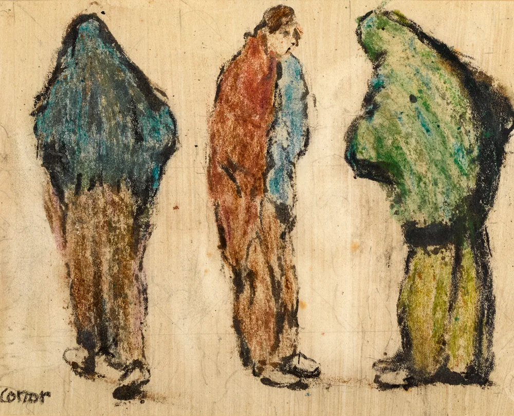 MILL WORKERS, BELFAST by William Conor, 1906, crayon, sold Apr 2017