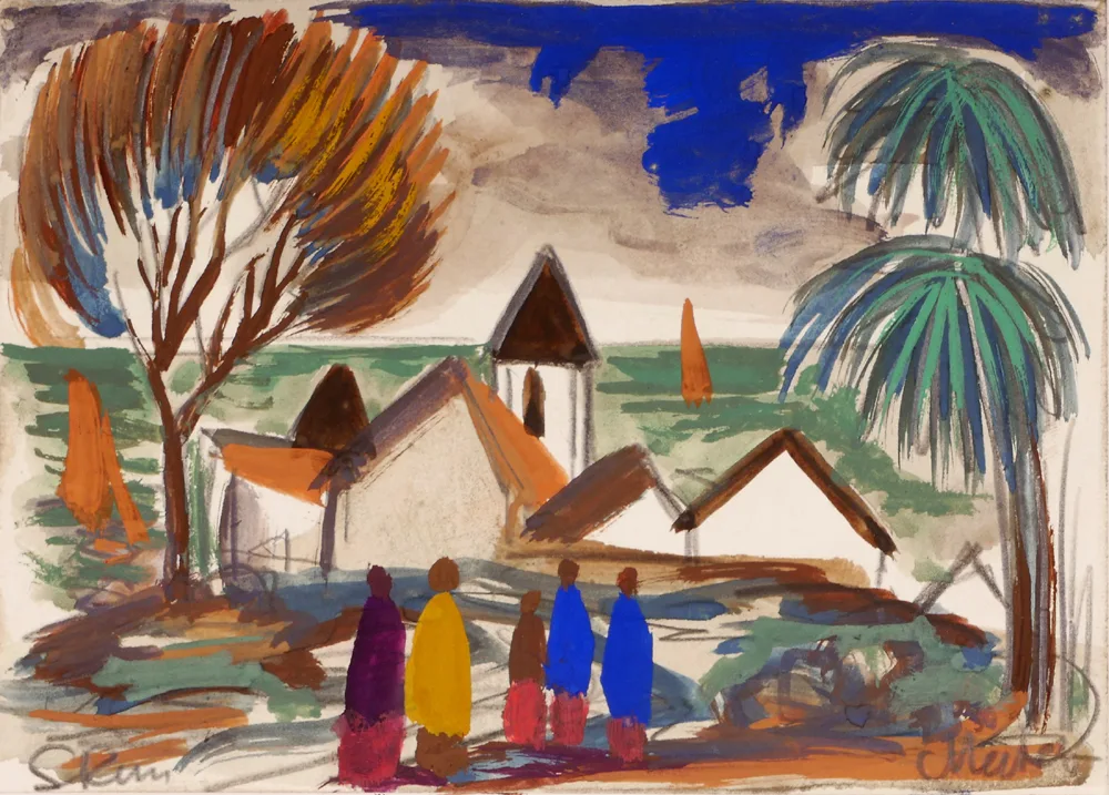 CONTINENTAL SCENE by Markey Robinson, gouache and pencil; (unframed), sold Apr 2017