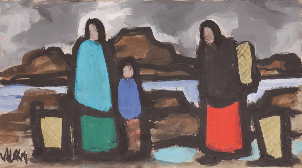 COASTAL SCENE WITH FIGURES by Markey Robinson, gouache; (unframed), sold Apr 2017