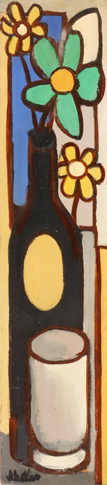 BOTTLE WITH FLOWERS by Markey Robinson, oil on panel; (unframed), sold Apr 2017