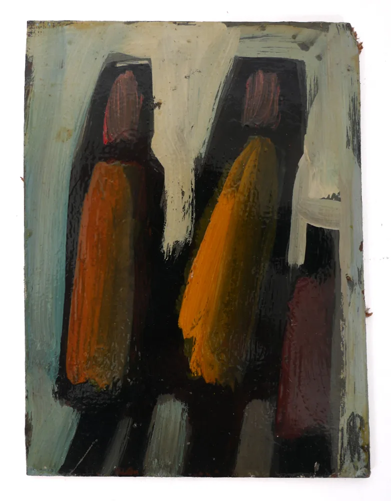UNTITLED (THREE FIGURES I) by Markey Robinson, oil on board; (unframed), sold Apr 2017