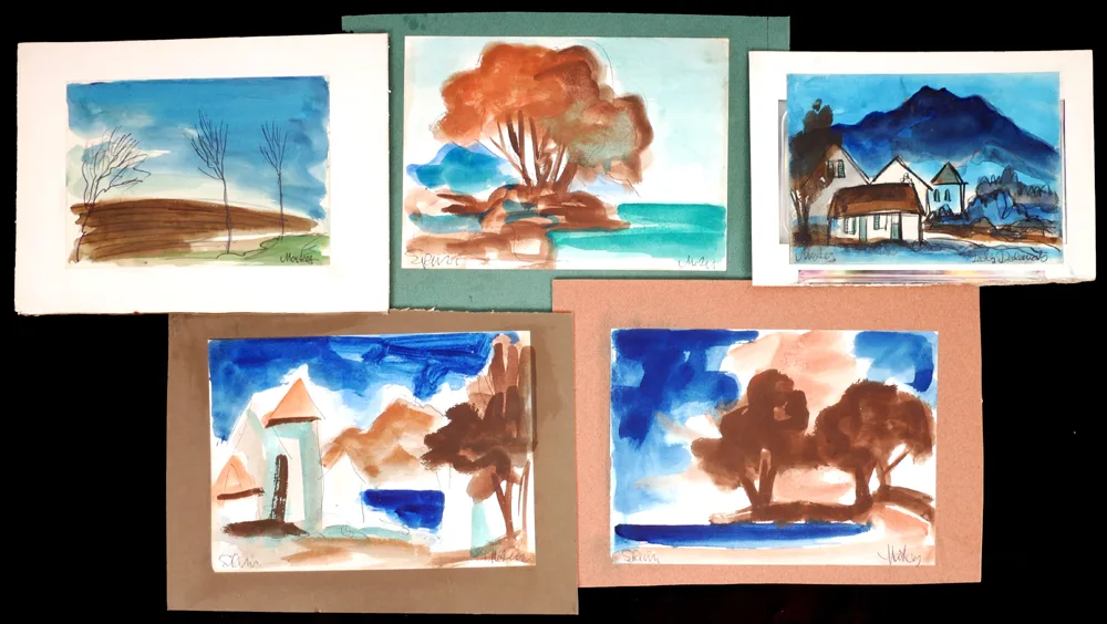 SKETCHES (SET OF FIVE) by Markey Robinson, gouache and pen on paper mounted on board; (5); (unframed), sold Apr 2017