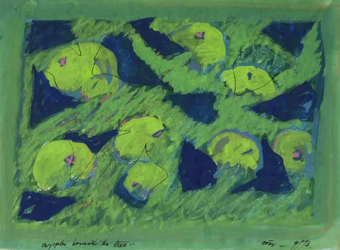 Tony O'Malley, APPLES BENEATH THE TREES, PANEX, SWITZERLAND, 1973, gouache and pen on paper