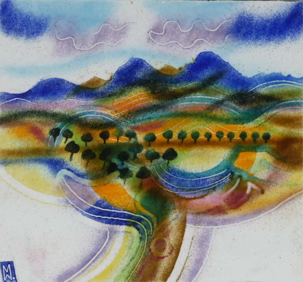 LANDSCAPE by Manus Walsh, oil and glaze on ceramic tile, sold Apr 2017