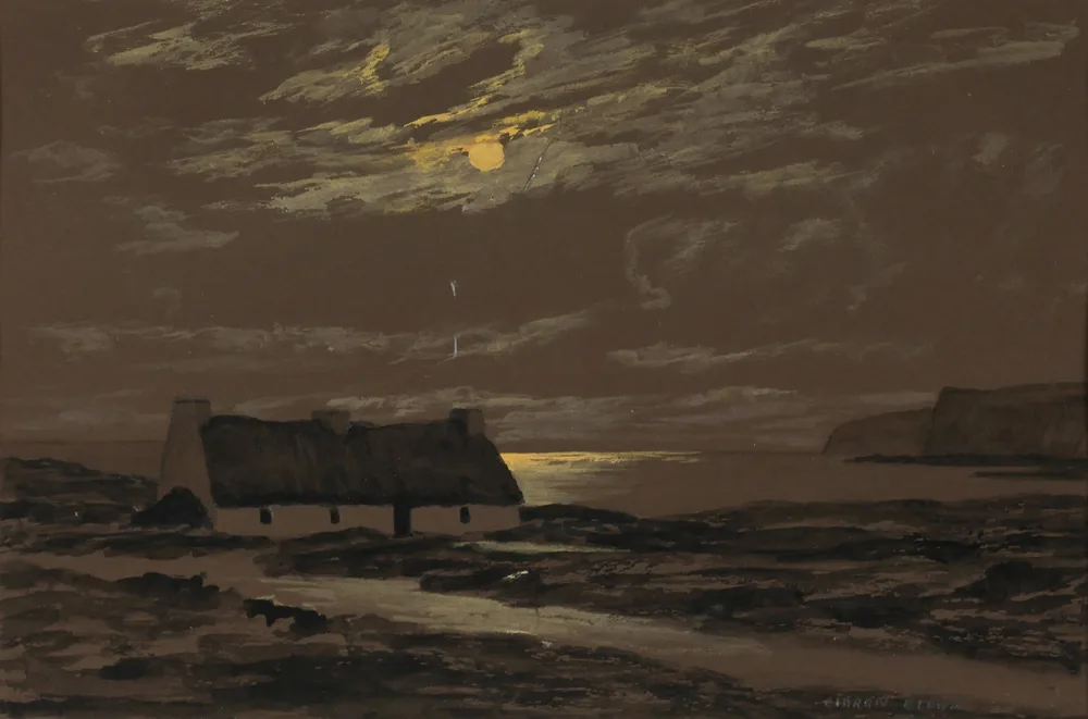 MOONRISE, ATLANTIC OCEAN by Ciaran Clear, watercolour, pencil and gouache on brown paper, sold Apr 2017