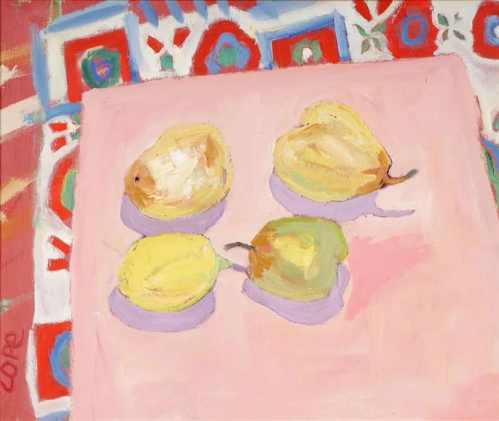 STILL LIFE WITH FRUIT by Elizabeth Cope, oil on board, sold Apr 2017