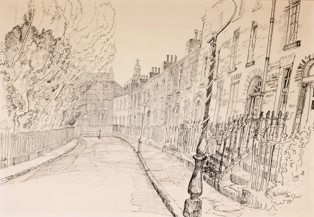 MOUNTPLEASANT SQUARE, DUBLIN by Liam C. Martin, 1976, ink, sold Apr 2017