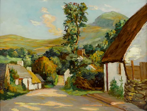 David Bond Walker, VILLAGE SCENE, oil on board