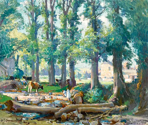 Lamorna Birch, A COOL SPOT AT CLAPPER MILL, LAMORNA, CORNWALL, 1941, oil on board