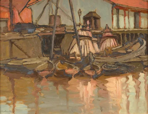 BELFAST DOCKS by Georgina Moutray Kyle, oil on board, sold Apr 2017