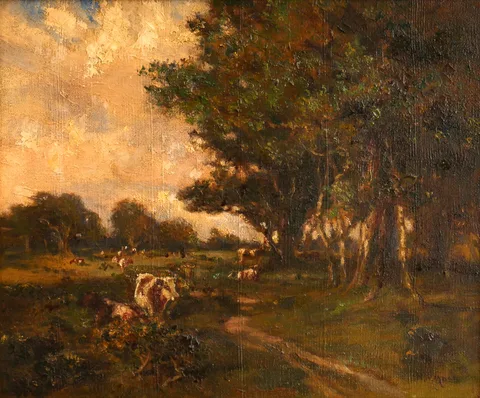 Henry William Moss, COWS IN PASTURE, oil on canvas